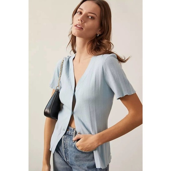 Anthropologie Sweaters - NWT Anthropologie Button-Front Ribbed Cardigan Size S Baby Blue